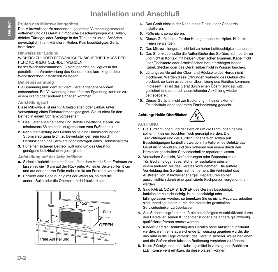 Installation und anschluß | Panasonic NNGD559WWPG User Manual | Page 40 / 131