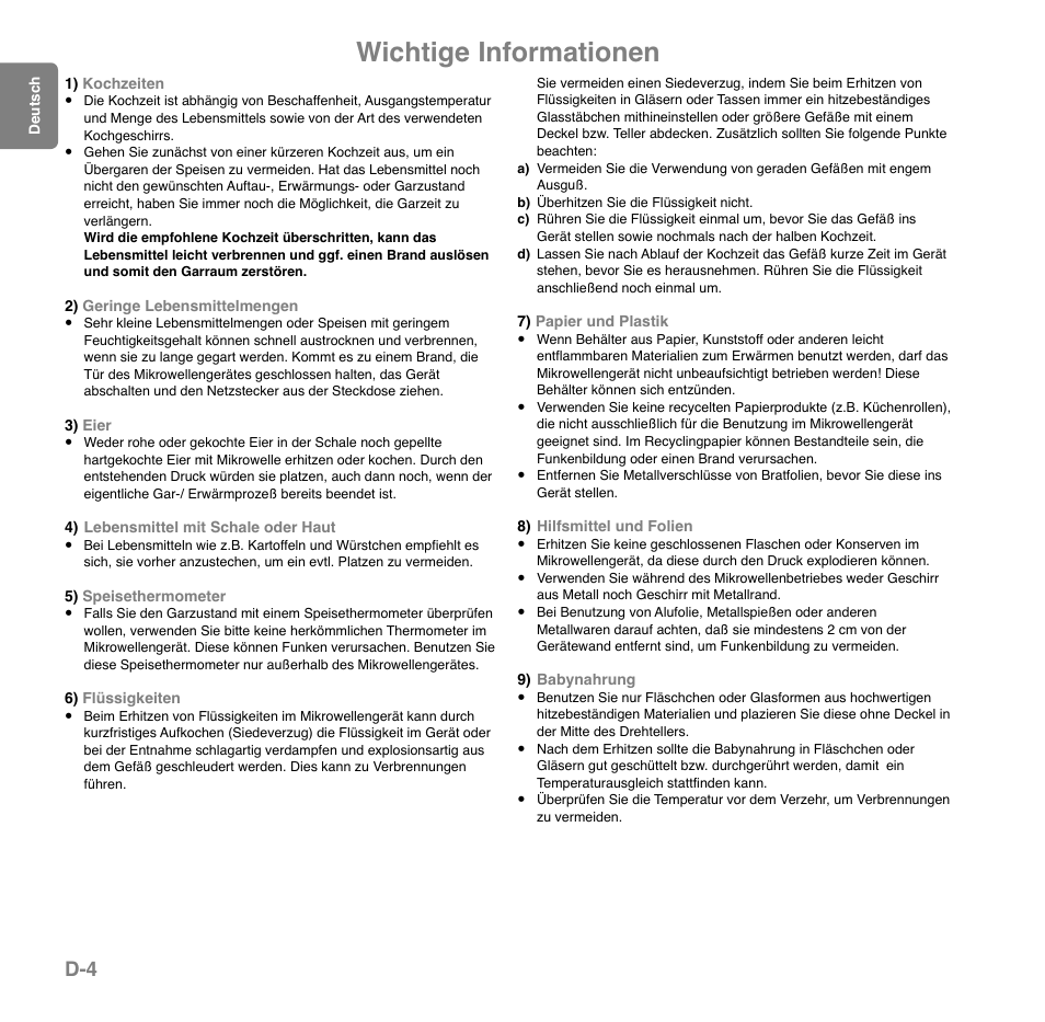 Wichtige informationen | Panasonic NNGD559WWPG User Manual | Page 42 / 131