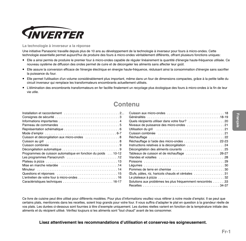 Contenu, Fr-1 | Panasonic NNGD559WWPG User Manual | Page 76 / 131