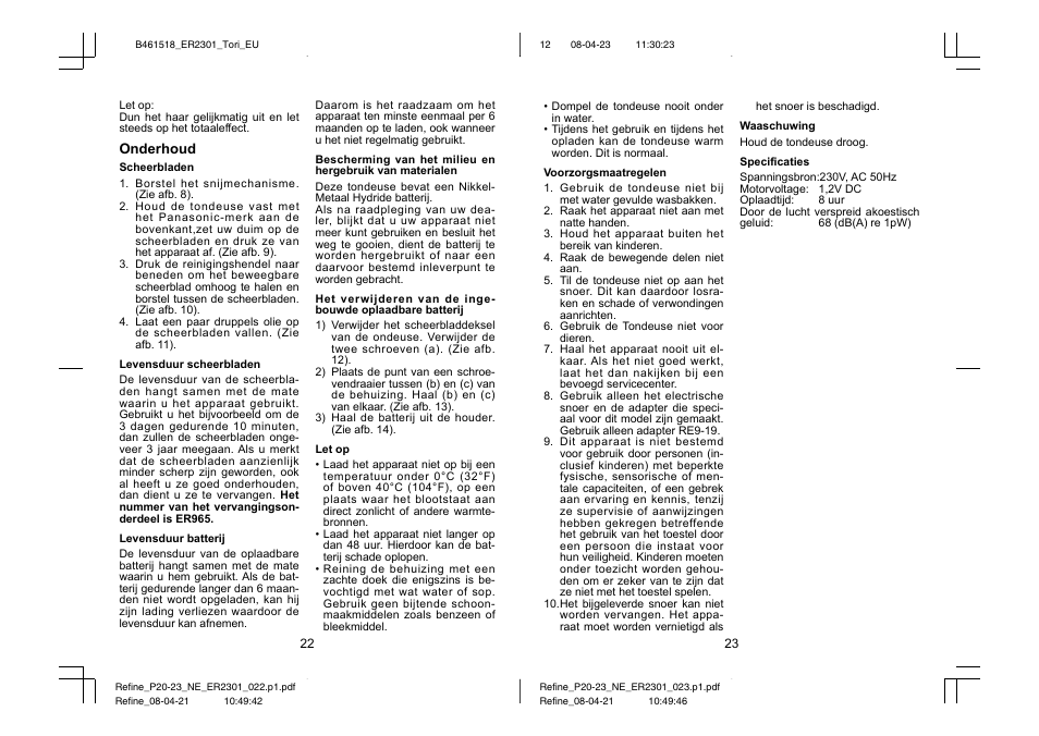 Panasonic ER2301 User Manual | Page 12 / 24