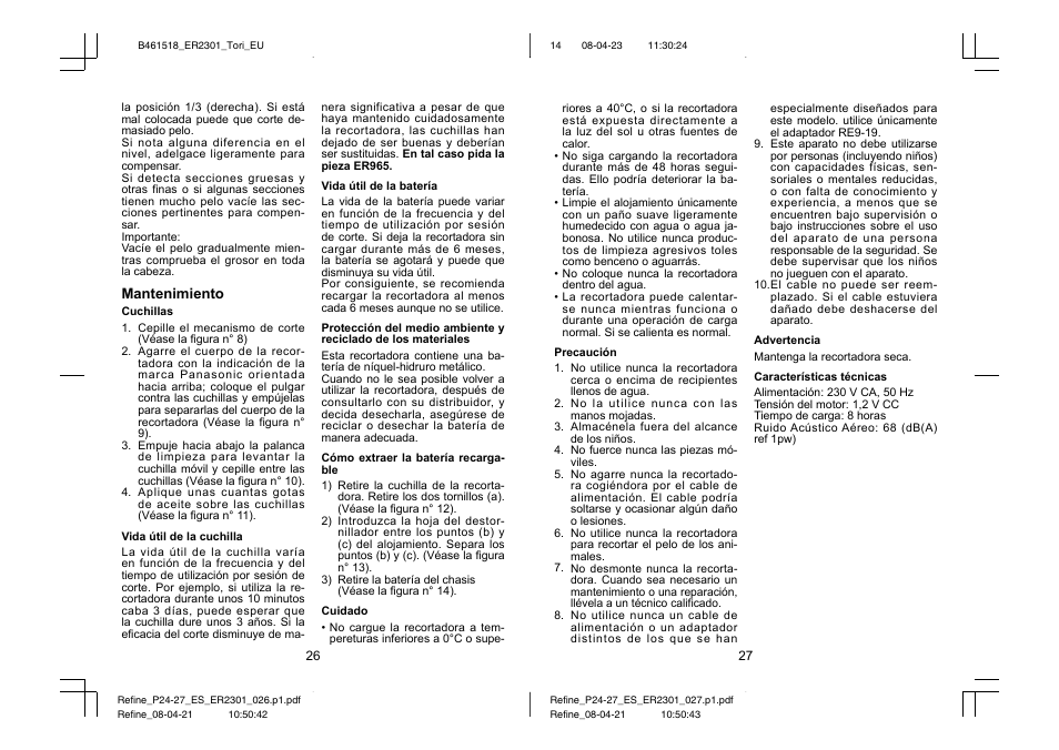 Panasonic ER2301 User Manual | Page 14 / 24