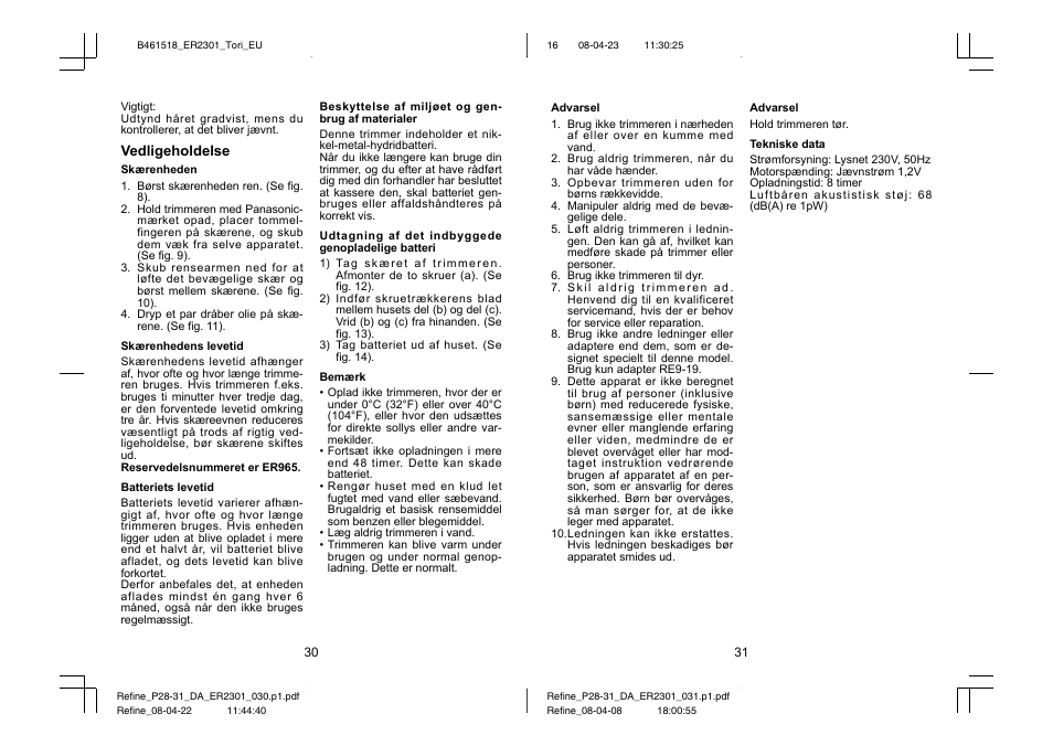 Panasonic ER2301 User Manual | Page 16 / 24