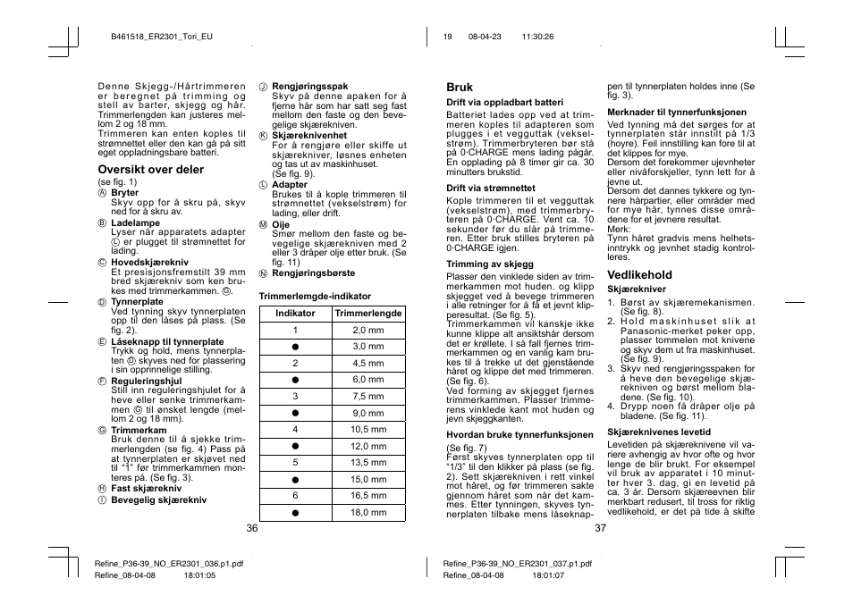Panasonic ER2301 User Manual | Page 19 / 24