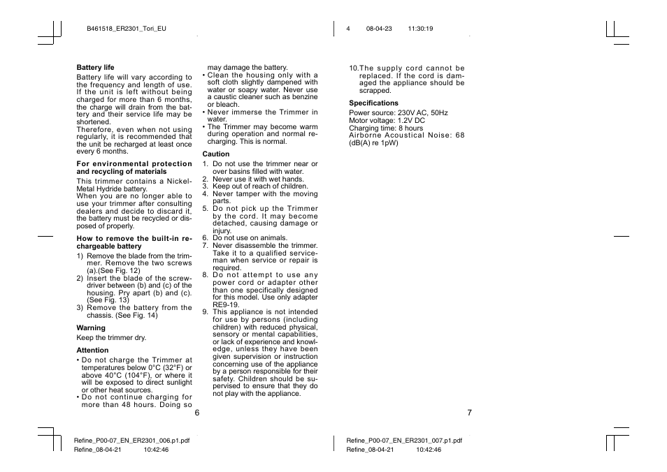 Panasonic ER2301 User Manual | Page 4 / 24