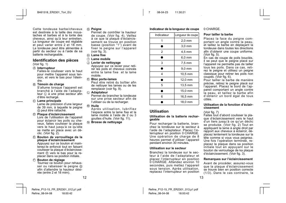 Panasonic ER2301 User Manual | Page 7 / 24