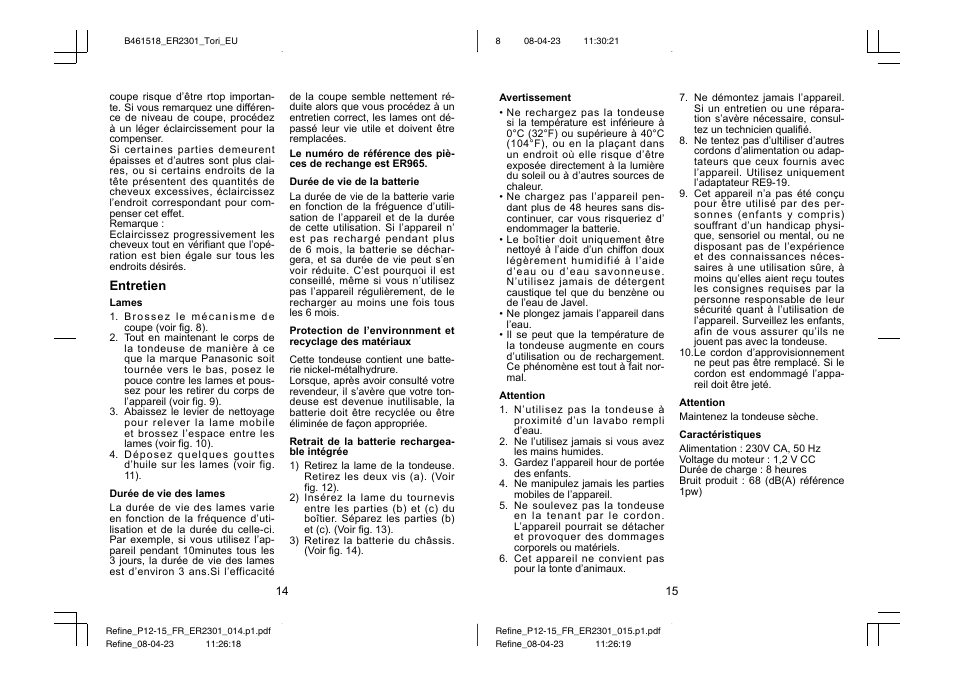 Panasonic ER2301 User Manual | Page 8 / 24
