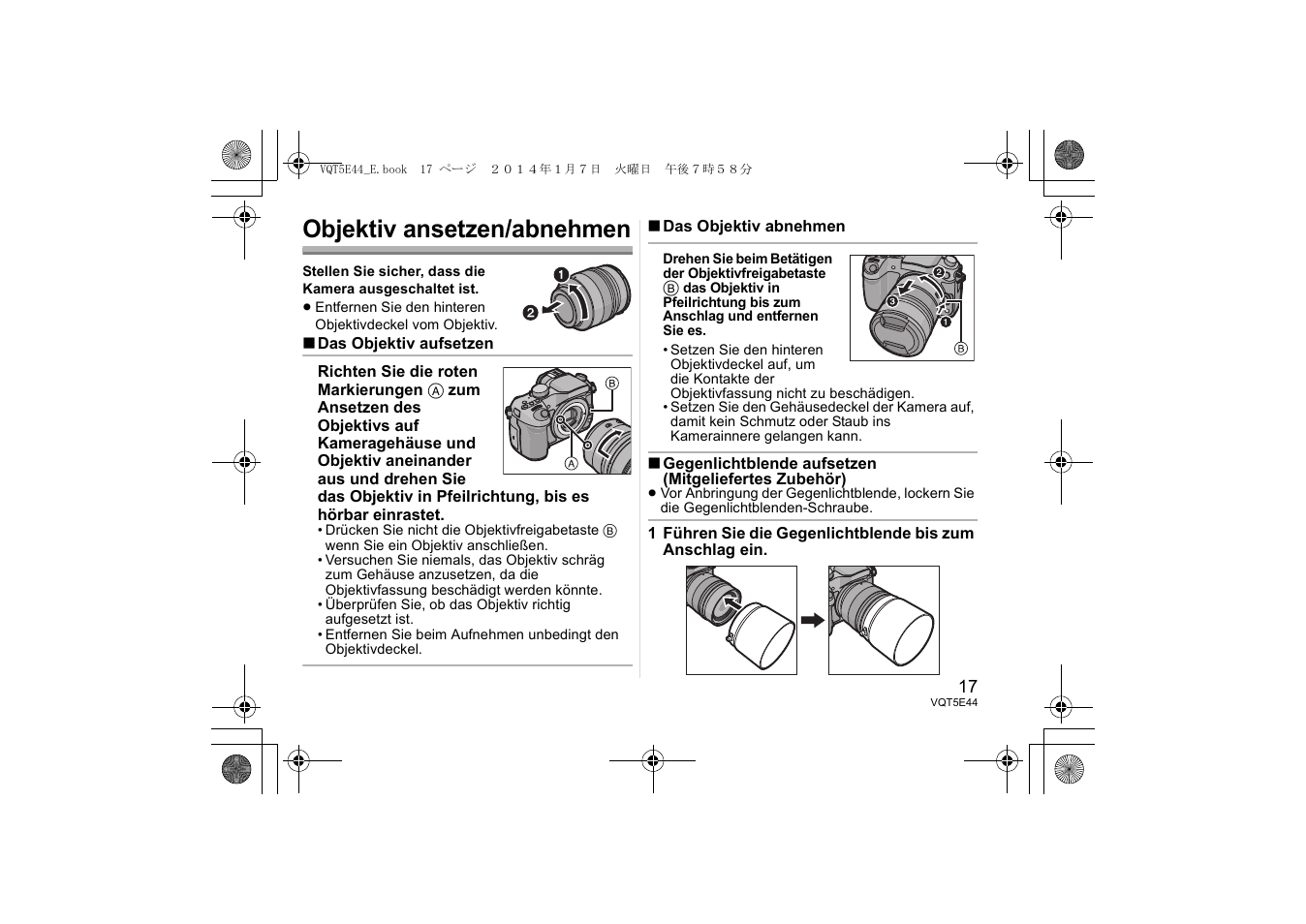 Objektiv ansetzen/abnehmen | Panasonic HNS043E User Manual | Page 17 / 72