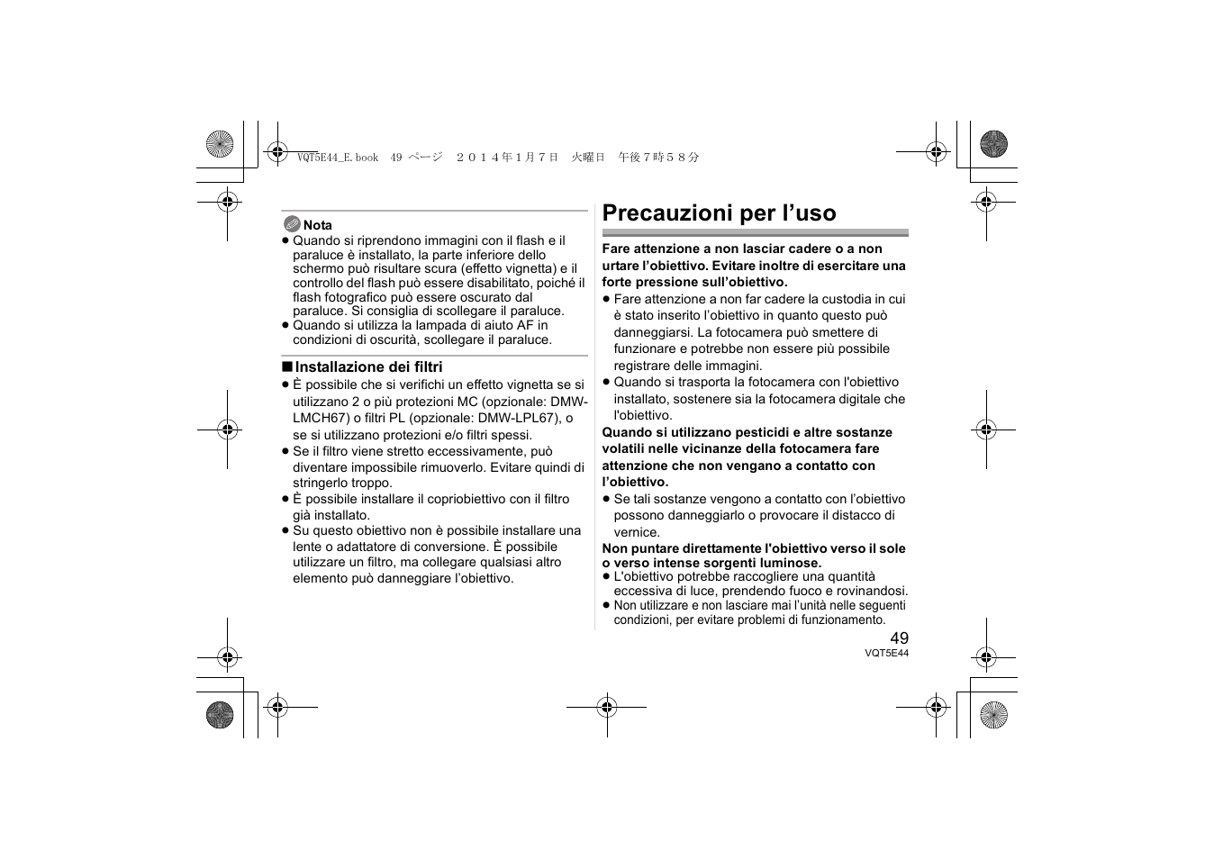 Precauzioni per l’uso | Panasonic HNS043E User Manual | Page 49 / 72