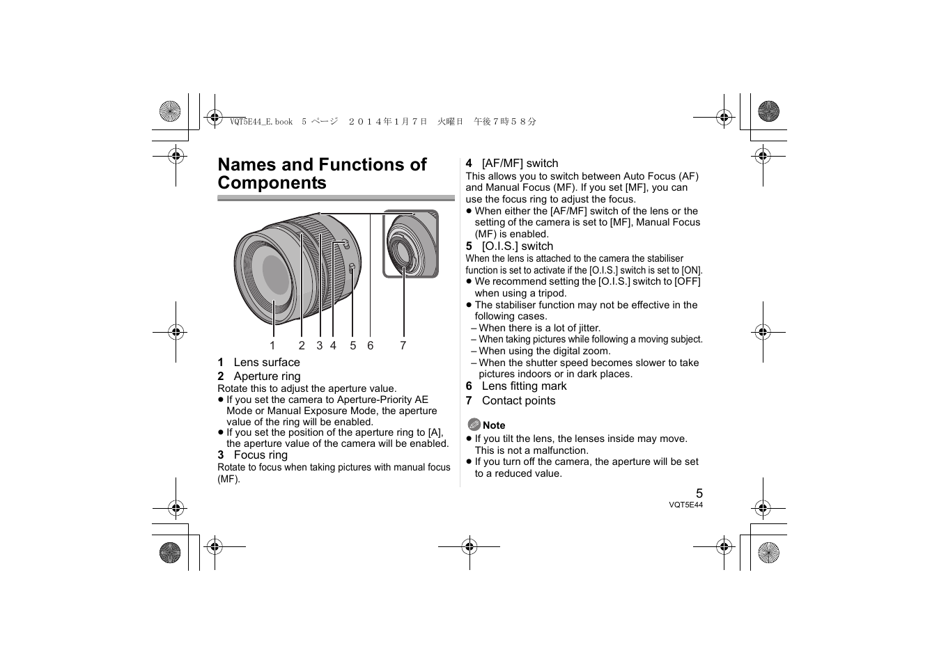 Names and functions of components | Panasonic HNS043E User Manual | Page 5 / 72