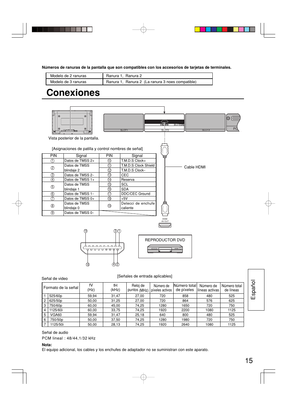 Conexiones, Espa ñ ol | Panasonic TYFB8HM User Manual | Page 15 / 20