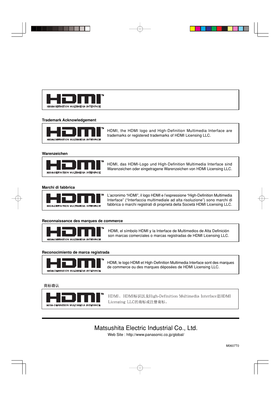 Matsushita electric industrial co., ltd | Panasonic TYFB8HM User Manual | Page 20 / 20