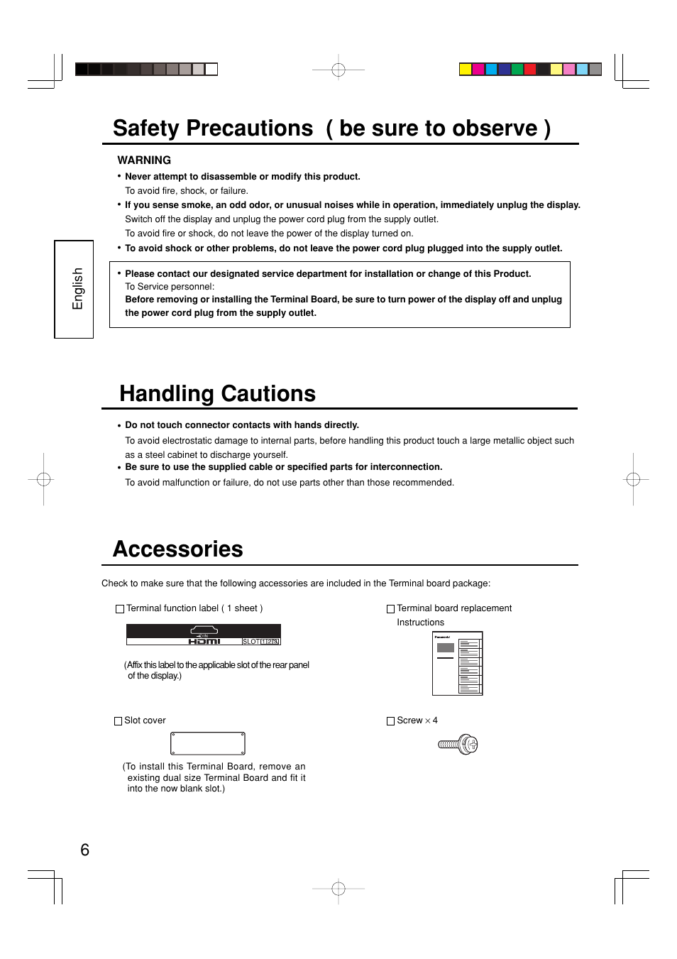 Safety precautions ( be sure to observe ), Accessories, Handling cautions | Panasonic TYFB8HM User Manual | Page 6 / 20