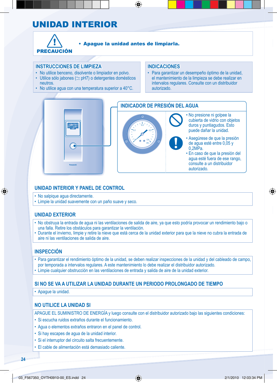 Unidad interior | Panasonic WHUD09CE5 User Manual | Page 24 / 76