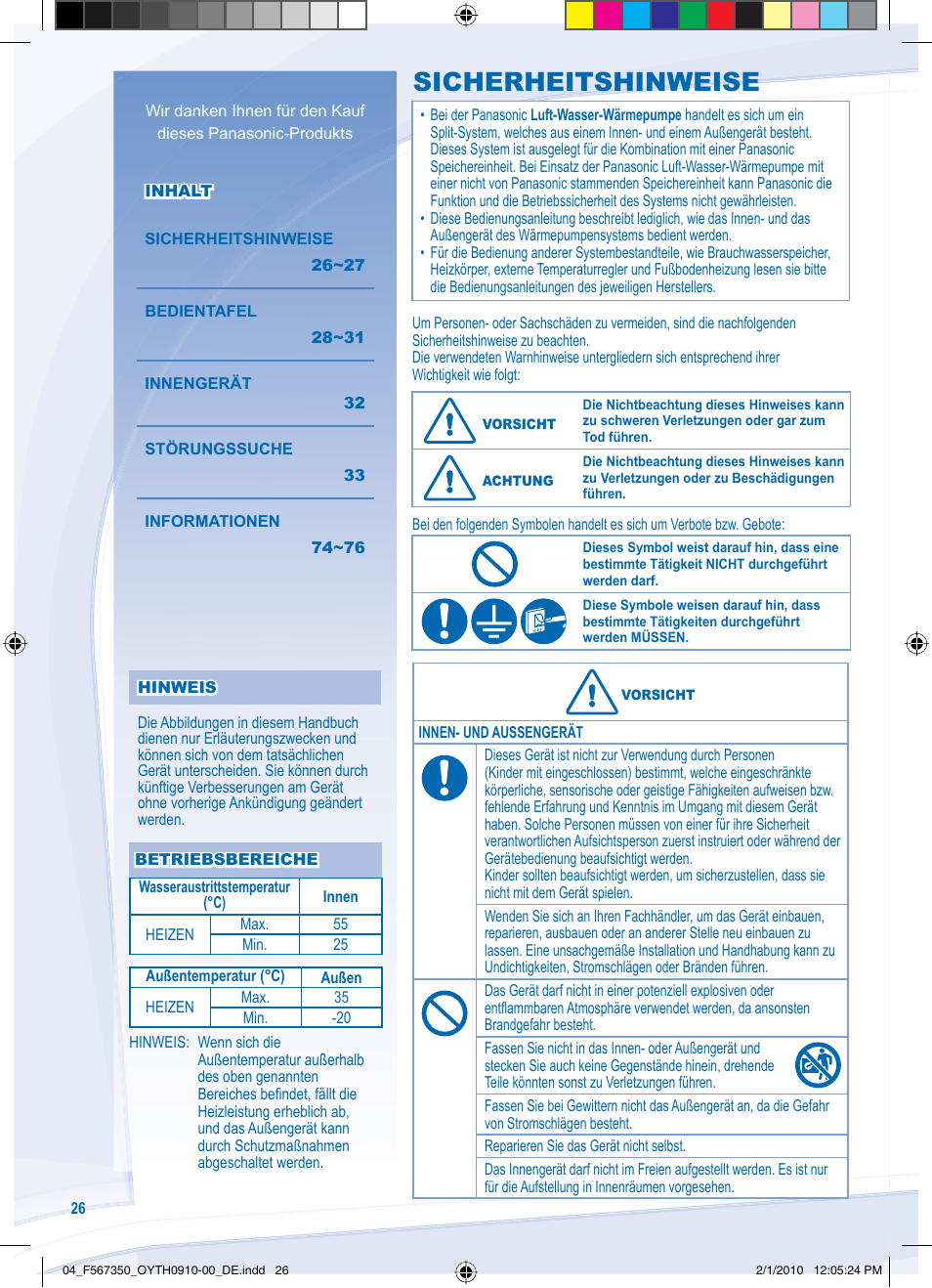 Sicherheitshinweise | Panasonic WHUD09CE5 User Manual | Page 26 / 76