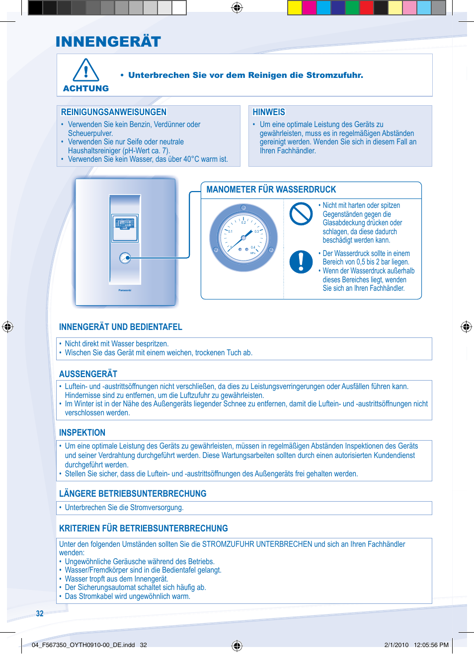 Innengerät | Panasonic WHUD09CE5 User Manual | Page 32 / 76