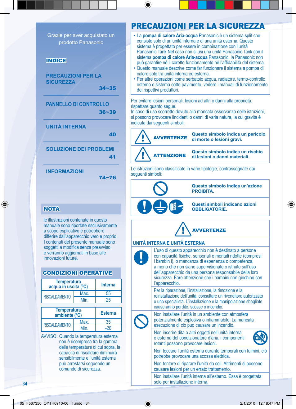 Precauzioni per la sicurezza | Panasonic WHUD09CE5 User Manual | Page 34 / 76