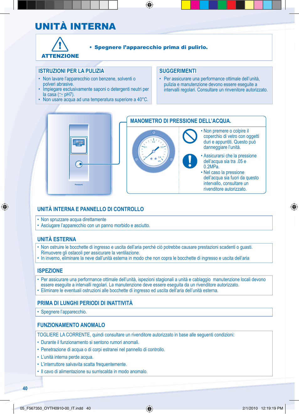 Unità interna | Panasonic WHUD09CE5 User Manual | Page 40 / 76