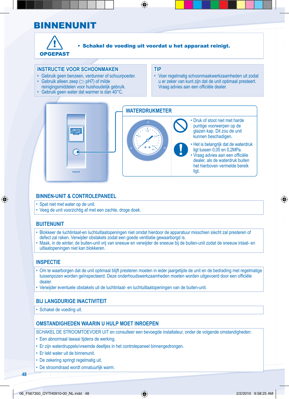 Binnenunit | Panasonic WHUD09CE5 User Manual | Page 48 / 76