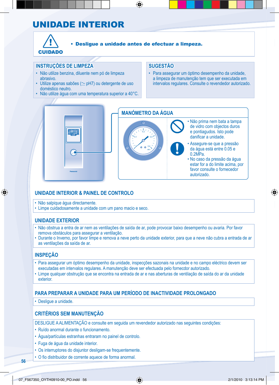 Unidade interior | Panasonic WHUD09CE5 User Manual | Page 56 / 76