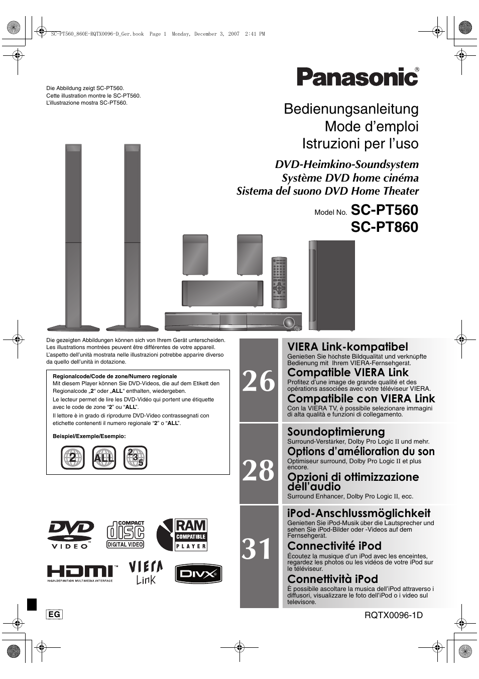 Panasonic SCPT560 User Manual | 116 pages