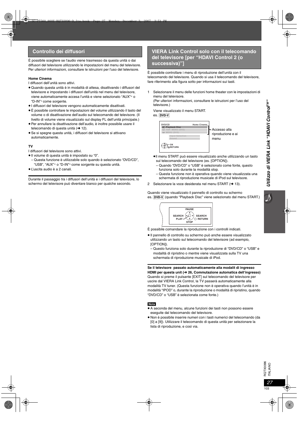 Util izzo d i vi era li nk “hd a vi co nt ro l | Panasonic SCPT560 User Manual | Page 103 / 116