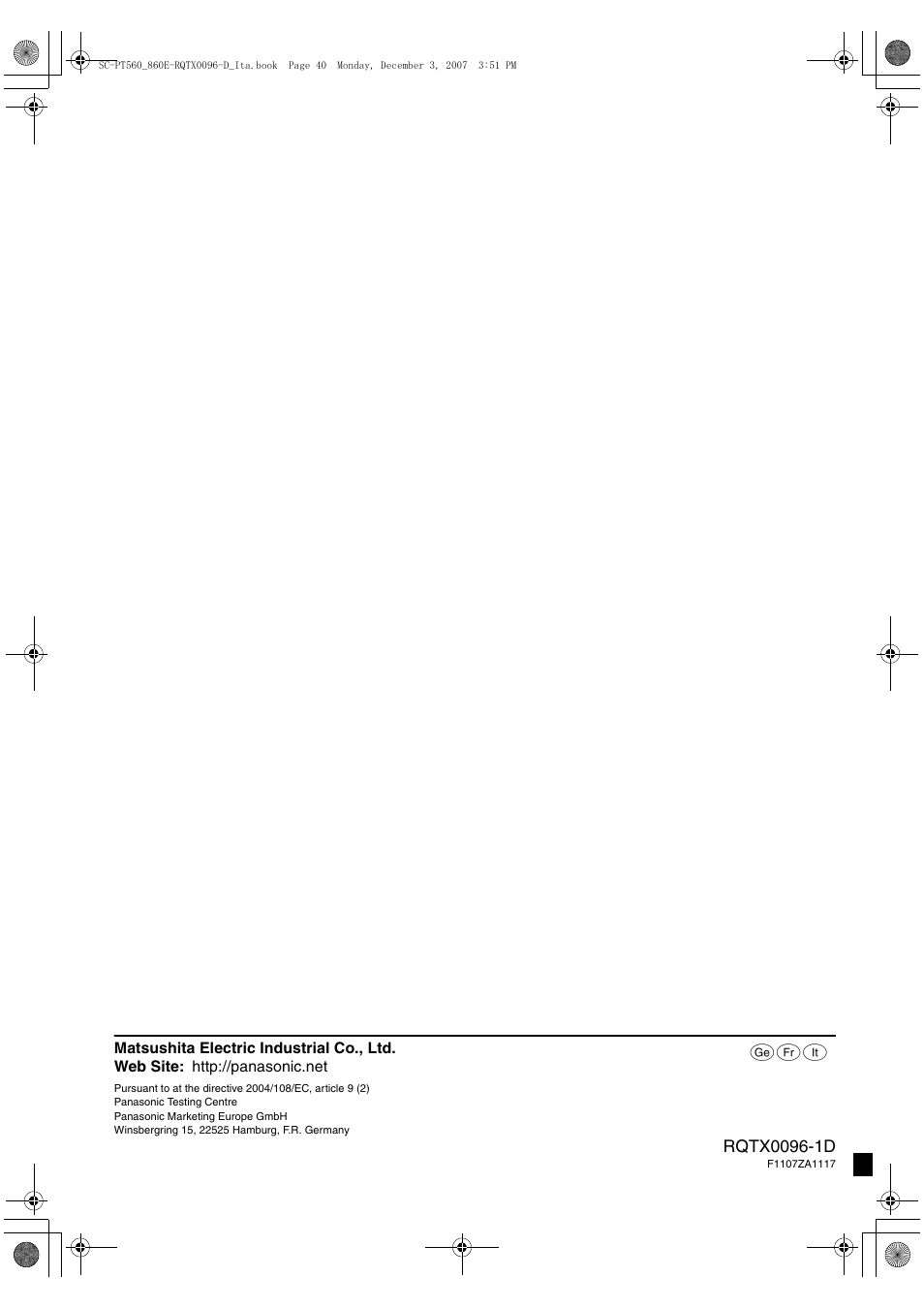Panasonic SCPT560 User Manual | Page 116 / 116