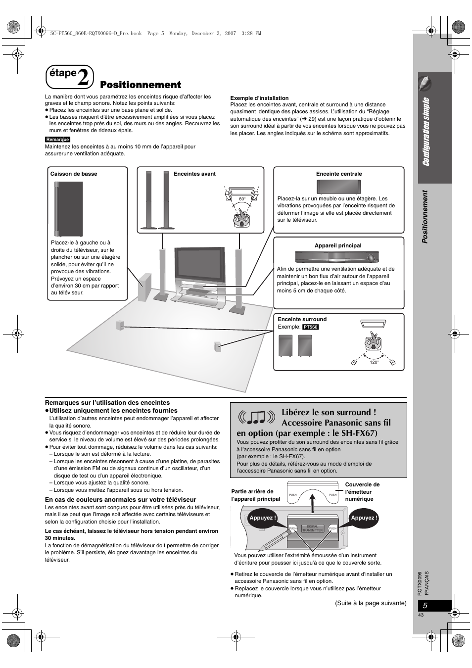 Étape, Positionnement, Configur ation si mple | Panasonic SCPT560 User Manual | Page 43 / 116