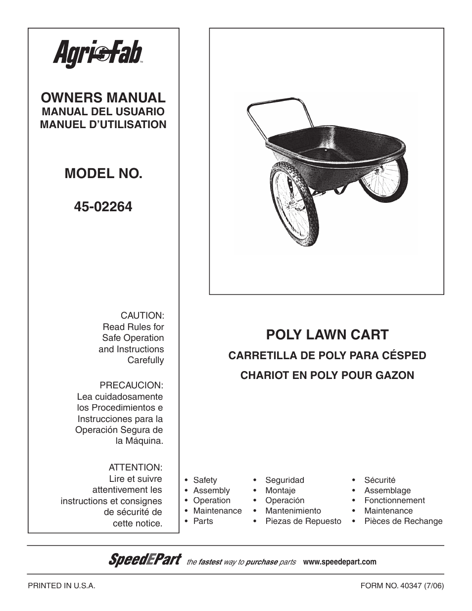Agri-Fab Poly Lawn Cart 45-02264 User Manual | 8 pages