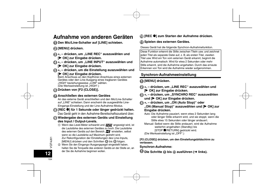 Aufnahme von anderen geräten | Panasonic RRXS450E User Manual | Page 104 / 234