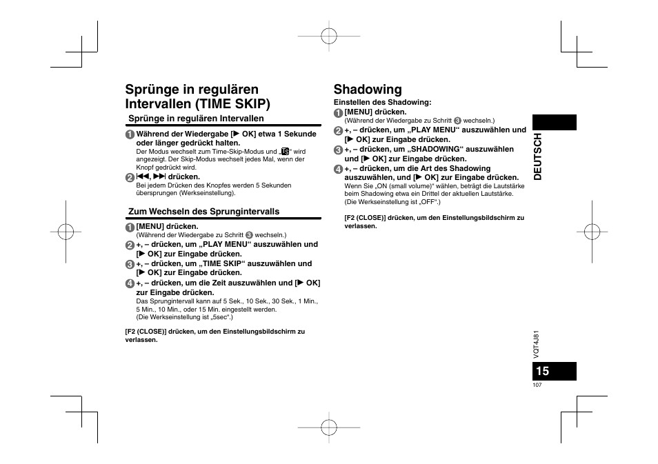 Shadowing, Sprünge in regulären intervallen (time skip) | Panasonic RRXS450E User Manual | Page 107 / 234