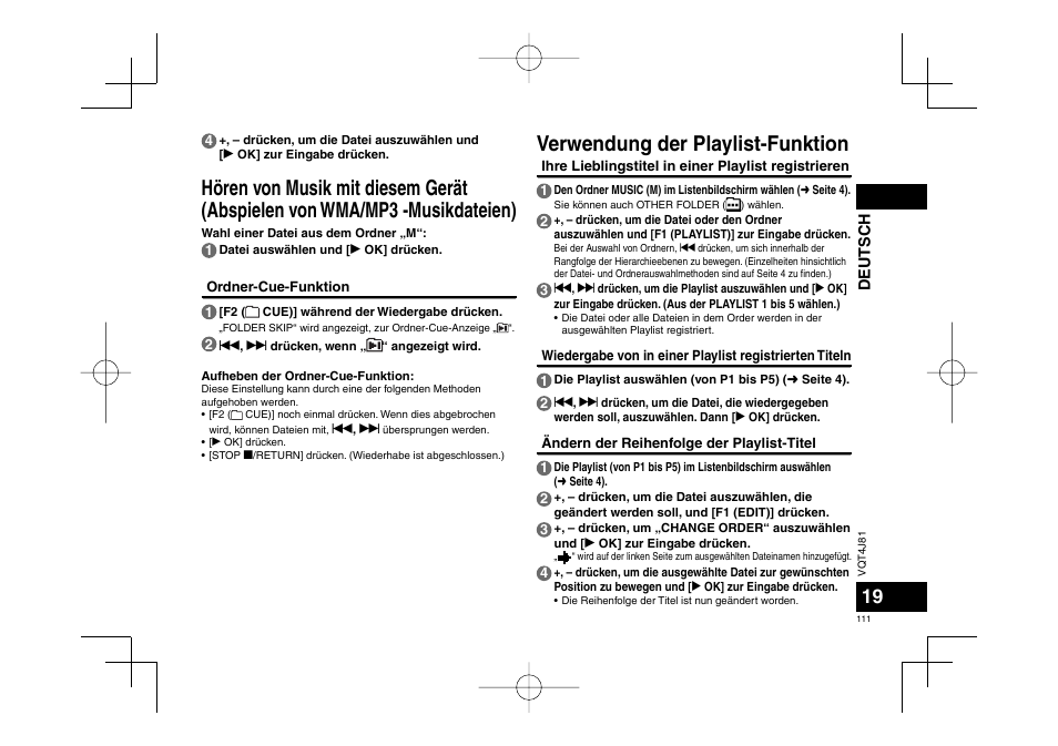 Verwendung der playlist-funktion | Panasonic RRXS450E User Manual | Page 111 / 234