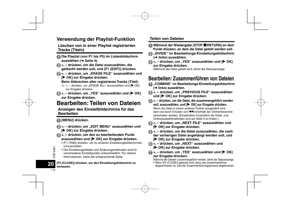 Verwendung der playlist-funktion | Panasonic RRXS450E User Manual | Page 112 / 234