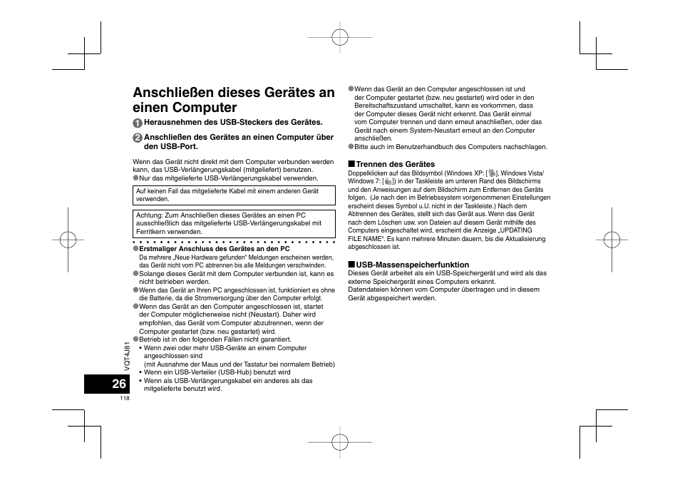 Anschließen dieses gerätes an einen computer | Panasonic RRXS450E User Manual | Page 118 / 234