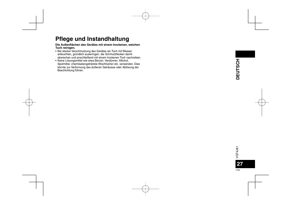 Pfl ege und instandhaltung, Deutsch | Panasonic RRXS450E User Manual | Page 119 / 234