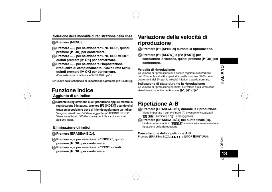 Funzione indice | Panasonic RRXS450E User Manual | Page 133 / 234