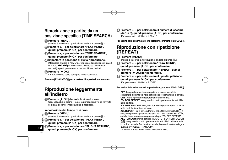 Riproduzione leggermente all’indietro | Panasonic RRXS450E User Manual | Page 134 / 234