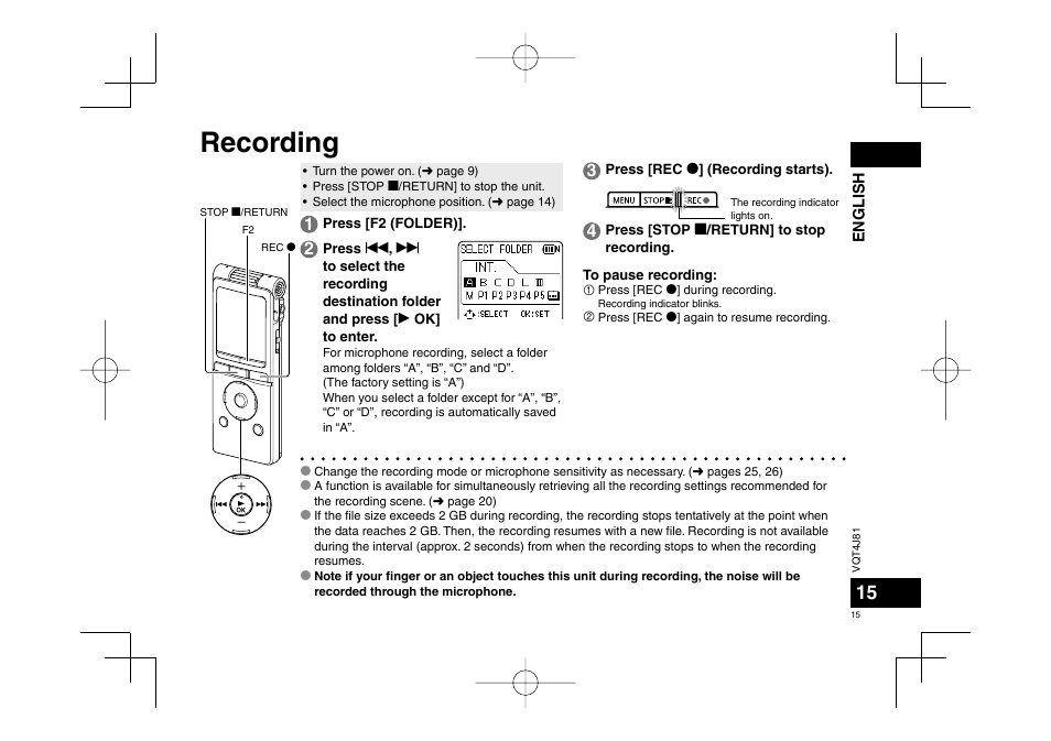 Recording | Panasonic RRXS450E User Manual | Page 15 / 234