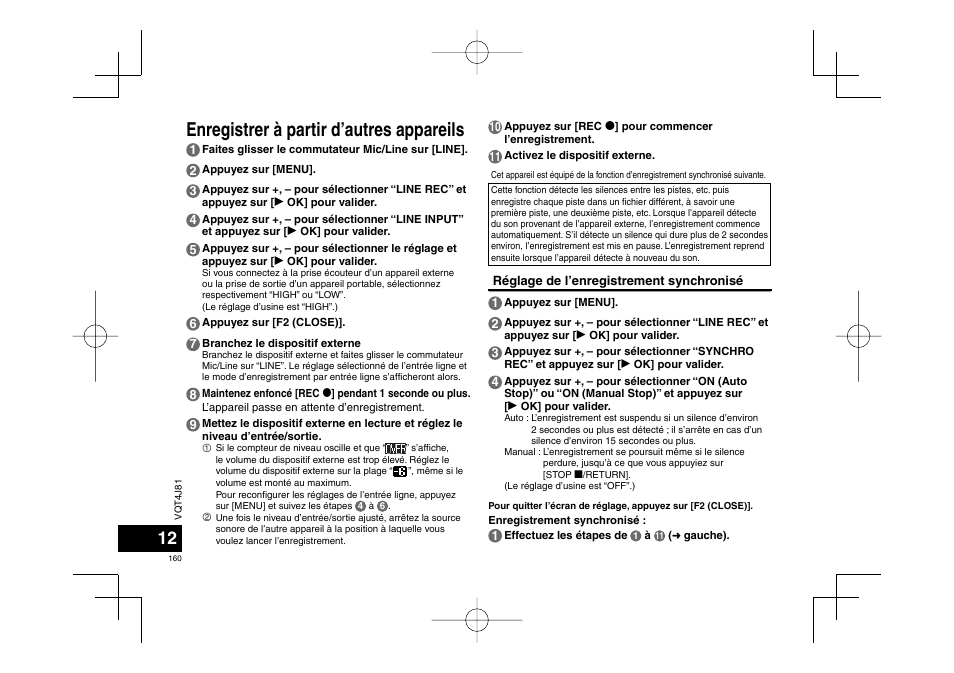 Enregistrer à partir d’autres appareils | Panasonic RRXS450E User Manual | Page 160 / 234