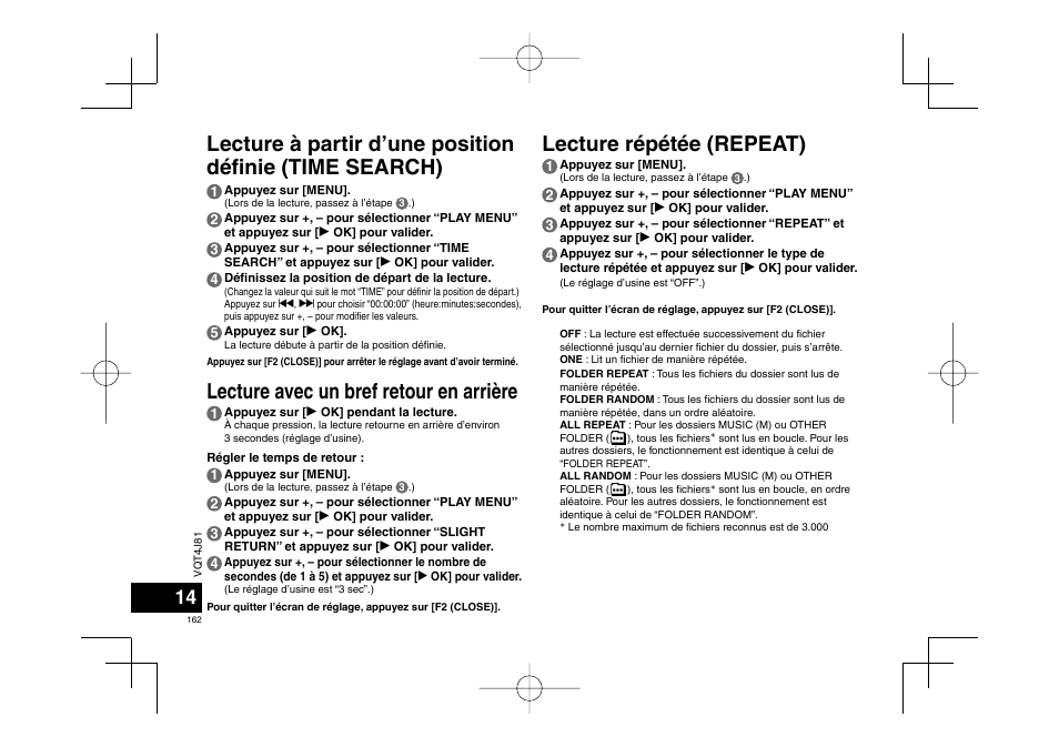 Lecture avec un bref retour en arrière | Panasonic RRXS450E User Manual | Page 162 / 234