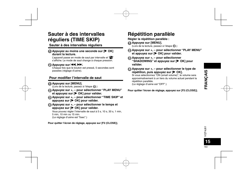 Sauter à des intervalles réguliers (time skip), Répétition parallèle | Panasonic RRXS450E User Manual | Page 163 / 234