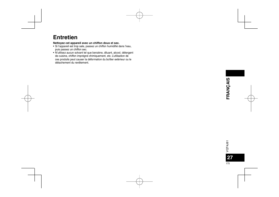 Entretien, Français | Panasonic RRXS450E User Manual | Page 175 / 234