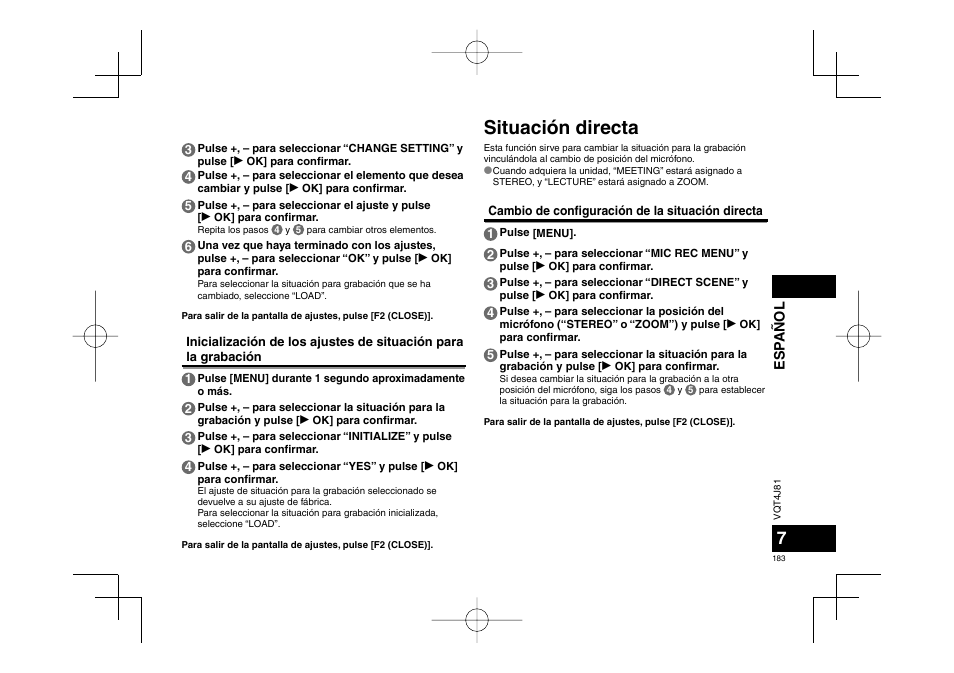 Situación directa | Panasonic RRXS450E User Manual | Page 183 / 234