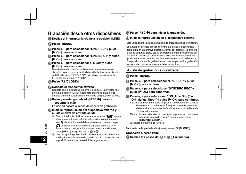 Grabación desde otros dispositivos | Panasonic RRXS450E User Manual | Page 188 / 234