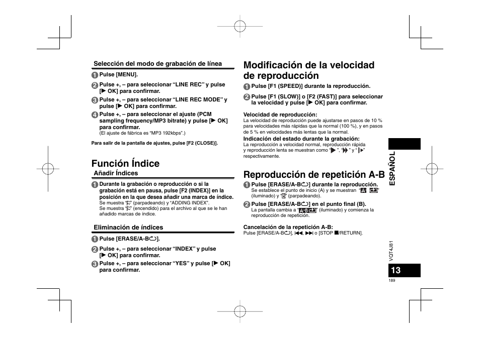 Función índice | Panasonic RRXS450E User Manual | Page 189 / 234