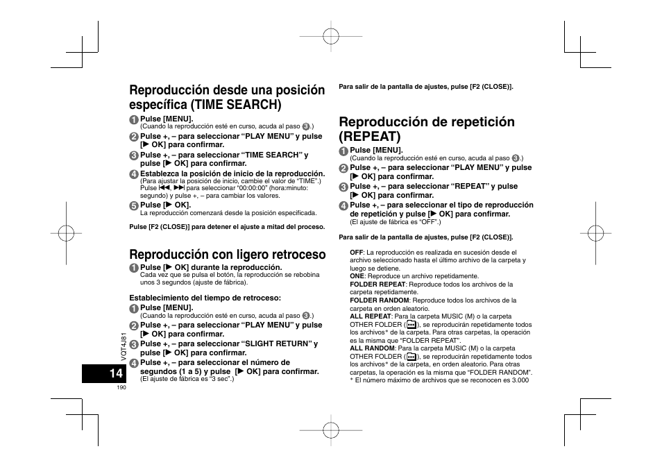 Reproducción con ligero retroceso | Panasonic RRXS450E User Manual | Page 190 / 234