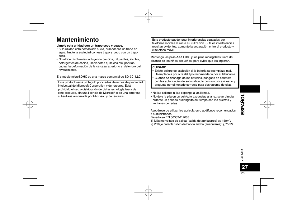 Mantenimiento, Esp añol | Panasonic RRXS450E User Manual | Page 203 / 234