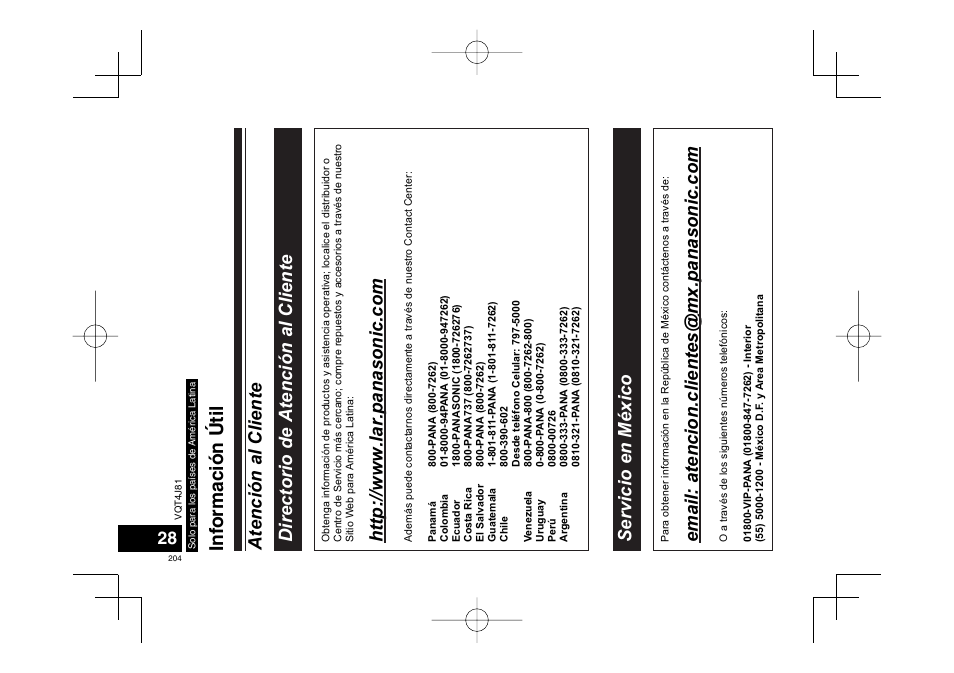 Inf ormación útil, Htt p :/ /w ww .lar.panasonic. com | Panasonic RRXS450E User Manual | Page 204 / 234