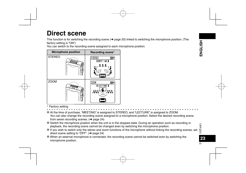 Direct scene | Panasonic RRXS450E User Manual | Page 23 / 234