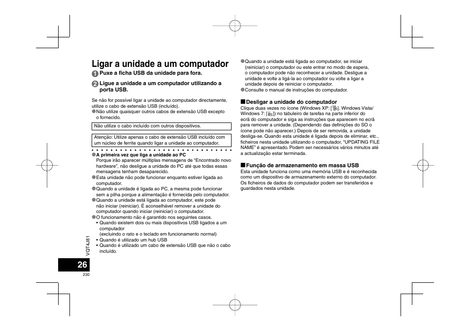 Ligar a unidade a um computador | Panasonic RRXS450E User Manual | Page 230 / 234