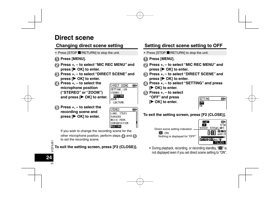 Direct scene | Panasonic RRXS450E User Manual | Page 24 / 234